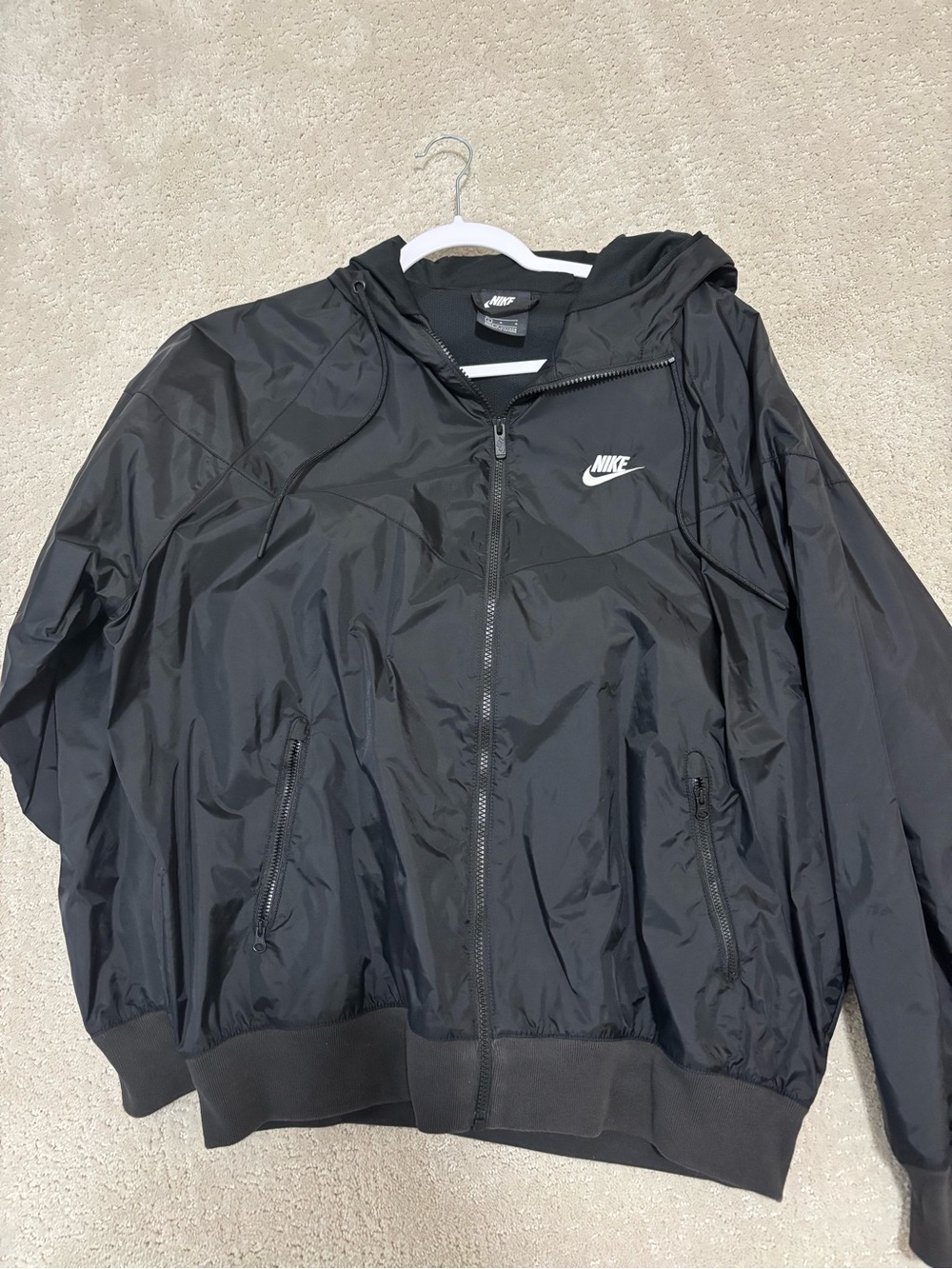 Nike Black Hooded Windbreaker Jacket with White Logo